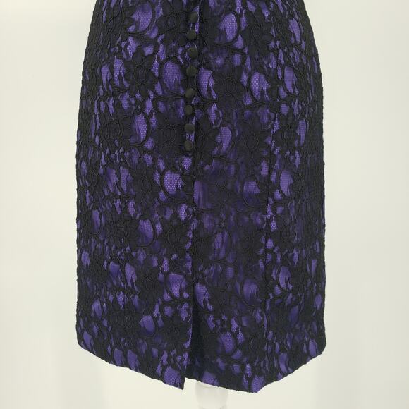 Mori Lee One Shoulder Lace Cocktail Dress 0 Sheath Ruffle Ruched Black Purple - Picture 9 of 10